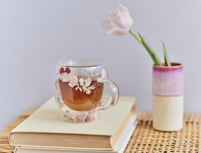 a relaxing glass cup of tea